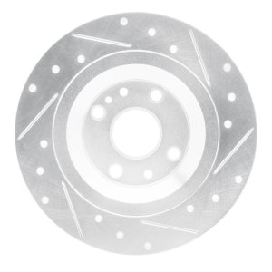 Mazda Miata Brake Rotor (1) - Rear Left - R1 Concepts - Drilled & Slotted - Silver - `01-`05